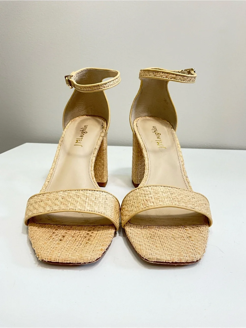 J. MCLAUGHLIN Esme Raffia Block Heel Sandals Natural Beige Size 8